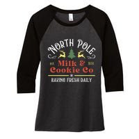 Vintage Christmas Company North Pole Milk And Cookie Co Women's Tri-Blend 3/4-Sleeve Raglan Shirt