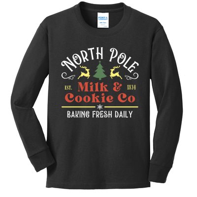 Vintage Christmas Company North Pole Milk And Cookie Co Kids Long Sleeve Shirt