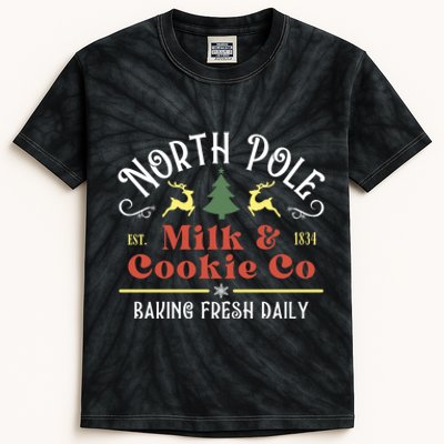 Vintage Christmas Company North Pole Milk And Cookie Co Kids Tie-Dye T-Shirt