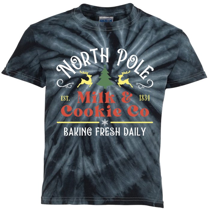 Vintage Christmas Company North Pole Milk And Cookie Co Kids Tie-Dye T-Shirt