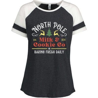 Vintage Christmas Company North Pole Milk And Cookie Co Enza Ladies Jersey Colorblock Tee