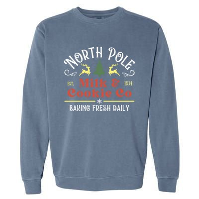 Vintage Christmas Company North Pole Milk And Cookie Co Garment-Dyed Sweatshirt