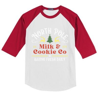 Vintage Christmas Company North Pole Milk And Cookie Co Kids Colorblock Raglan Jersey