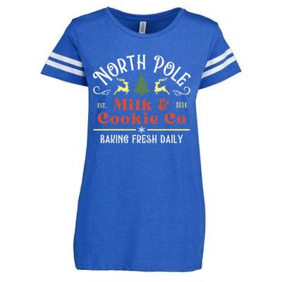 Vintage Christmas Company North Pole Milk And Cookie Co Enza Ladies Jersey Football T-Shirt