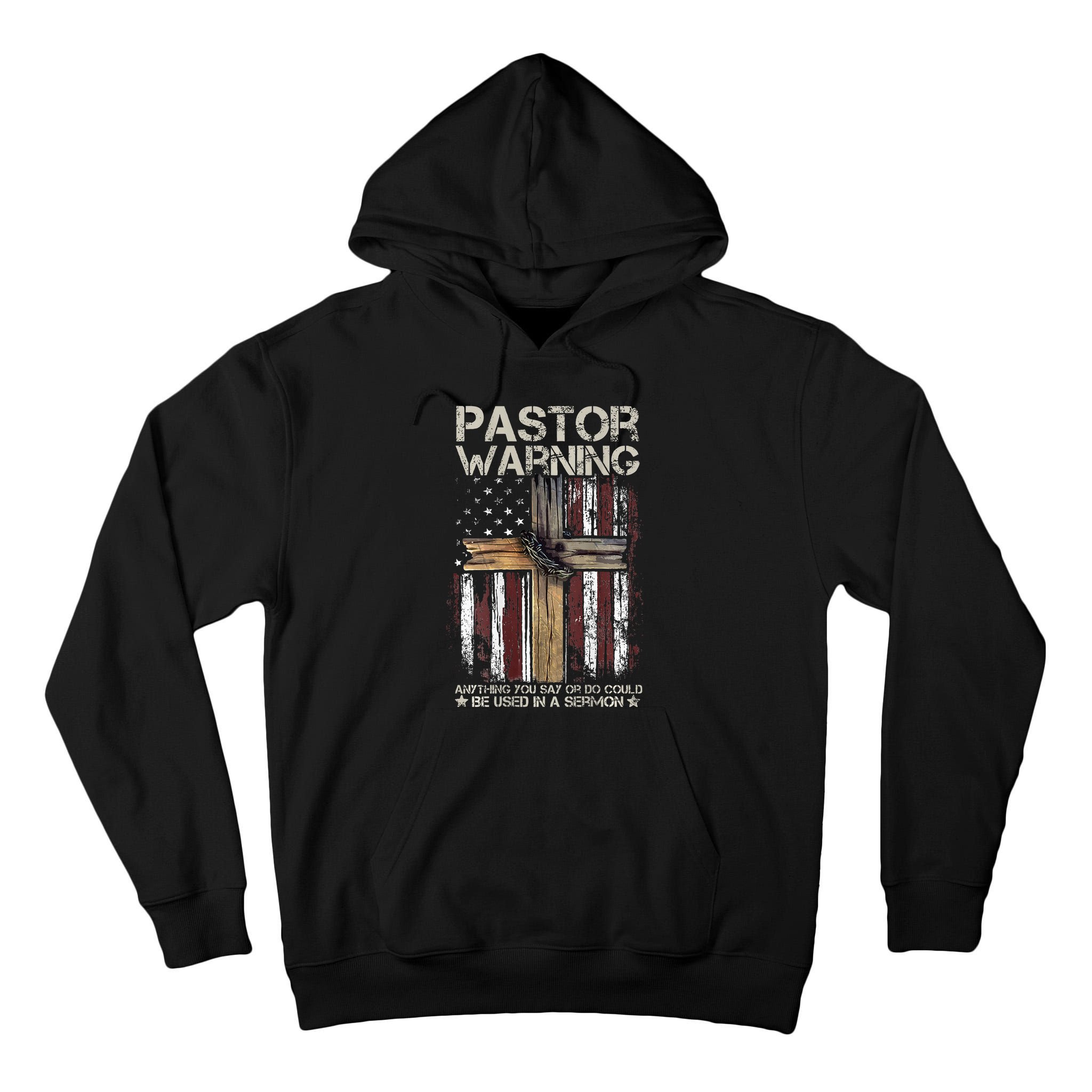 vintage Christian Cross USA Flag Pastor Warning Tall Hoodie