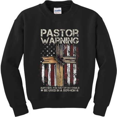 vintage Christian Cross USA Flag Pastor Warning Kids Sweatshirt