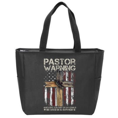 vintage Christian Cross USA Flag Pastor Warning Zip Tote Bag