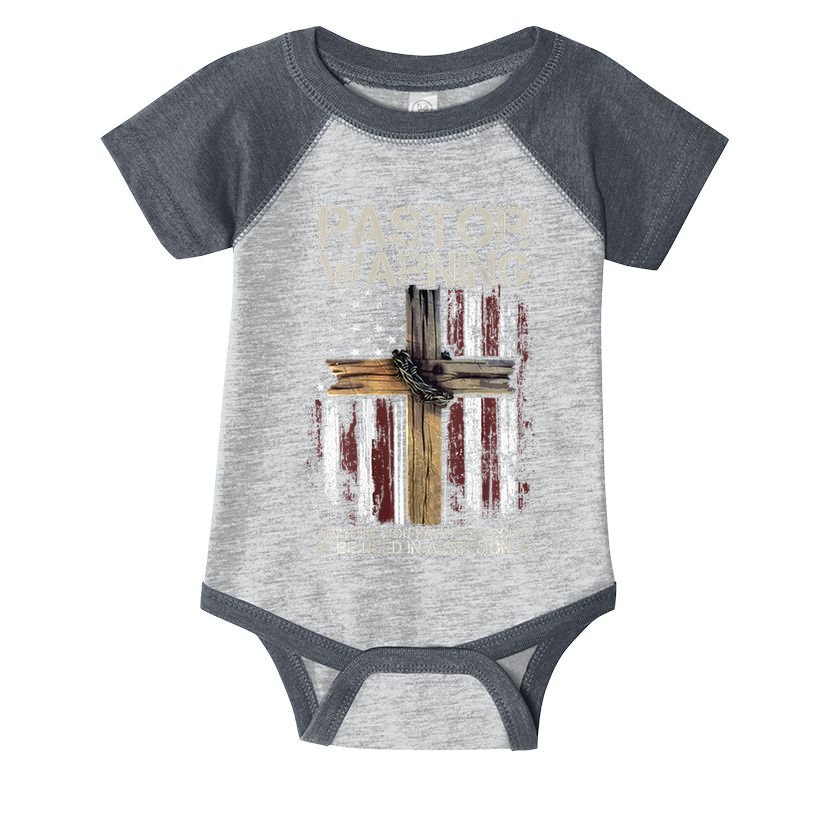 vintage Christian Cross USA Flag Pastor Warning Infant Baby Jersey Bodysuit