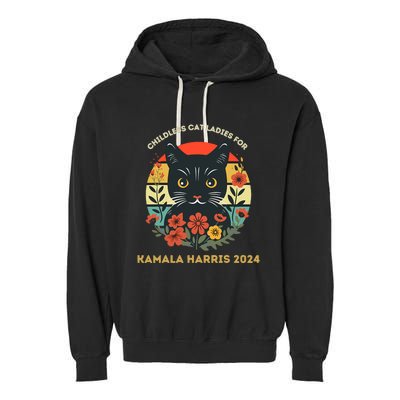 Vintage Childless Cat Ladies For Kamala Harris 2024 Election Garment-Dyed Fleece Hoodie