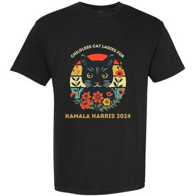 Vintage Childless Cat Ladies For Kamala Harris 2024 Election Garment-Dyed Heavyweight T-Shirt