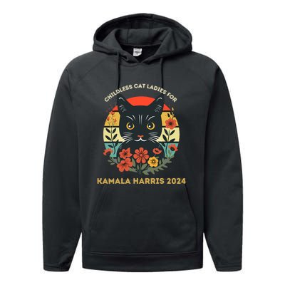 Vintage Childless Cat Ladies For Kamala Harris 2024 Election Performance Fleece Hoodie