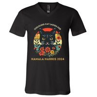 Vintage Childless Cat Ladies For Kamala Harris 2024 Election V-Neck T-Shirt