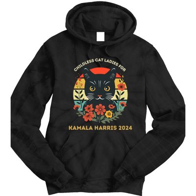 Vintage Childless Cat Ladies For Kamala Harris 2024 Election Tie Dye Hoodie