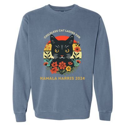 Vintage Childless Cat Ladies For Kamala Harris 2024 Election Garment-Dyed Sweatshirt