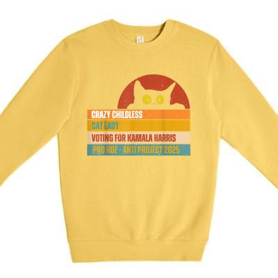 Vintage Childless Cat Ladies For Kamala Harris President 47 Premium Crewneck Sweatshirt