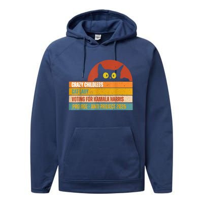 Vintage Childless Cat Ladies For Kamala Harris President 47 Performance Fleece Hoodie