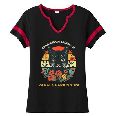 Vintage Childless Cat Ladies For Kamala Harris 2024 Election Ladies Halftime Notch Neck Tee