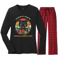 Vintage Childless Cat Ladies For Kamala Harris 2024 Election Women's Long Sleeve Flannel Pajama Set 