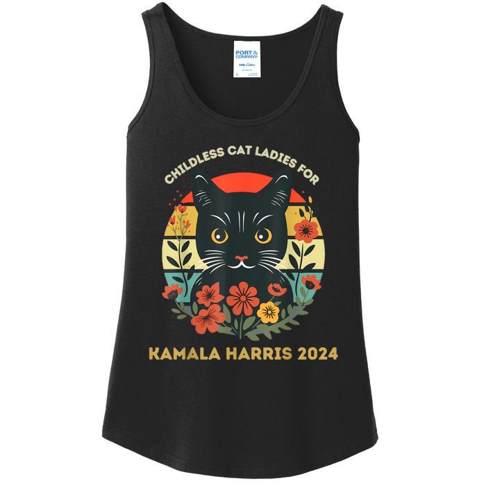 Vintage Childless Cat Ladies For Kamala Harris 2024 Election Ladies Essential Tank