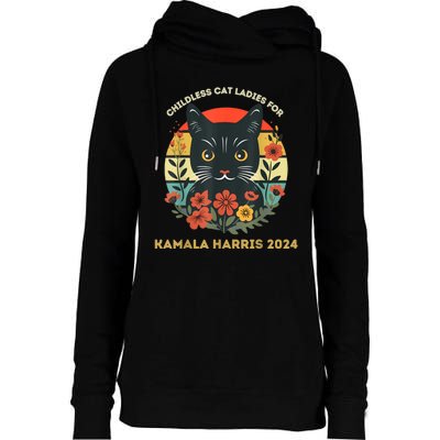 Vintage Childless Cat Ladies For Kamala Harris 2024 Election Womens Funnel Neck Pullover Hood