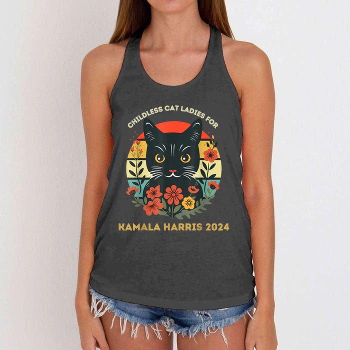 Vintage Childless Cat Ladies For Kamala Harris 2024 Election Women's Knotted Racerback Tank