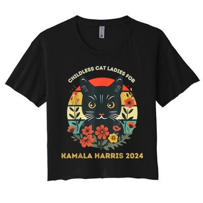 Vintage Childless Cat Ladies For Kamala Harris 2024 Election Women's Crop Top Tee