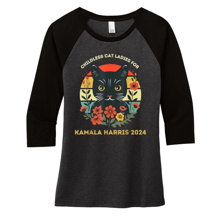 Vintage Childless Cat Ladies For Kamala Harris 2024 Election Women's Tri-Blend 3/4-Sleeve Raglan Shirt