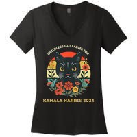 Vintage Childless Cat Ladies For Kamala Harris 2024 Election Women's V-Neck T-Shirt