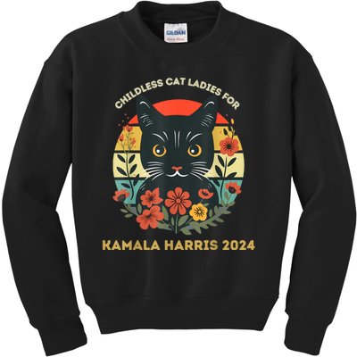 Vintage Childless Cat Ladies For Kamala Harris 2024 Election Kids Sweatshirt