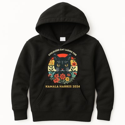 Vintage Childless Cat Ladies For Kamala Harris 2024 Election Kids Hoodie