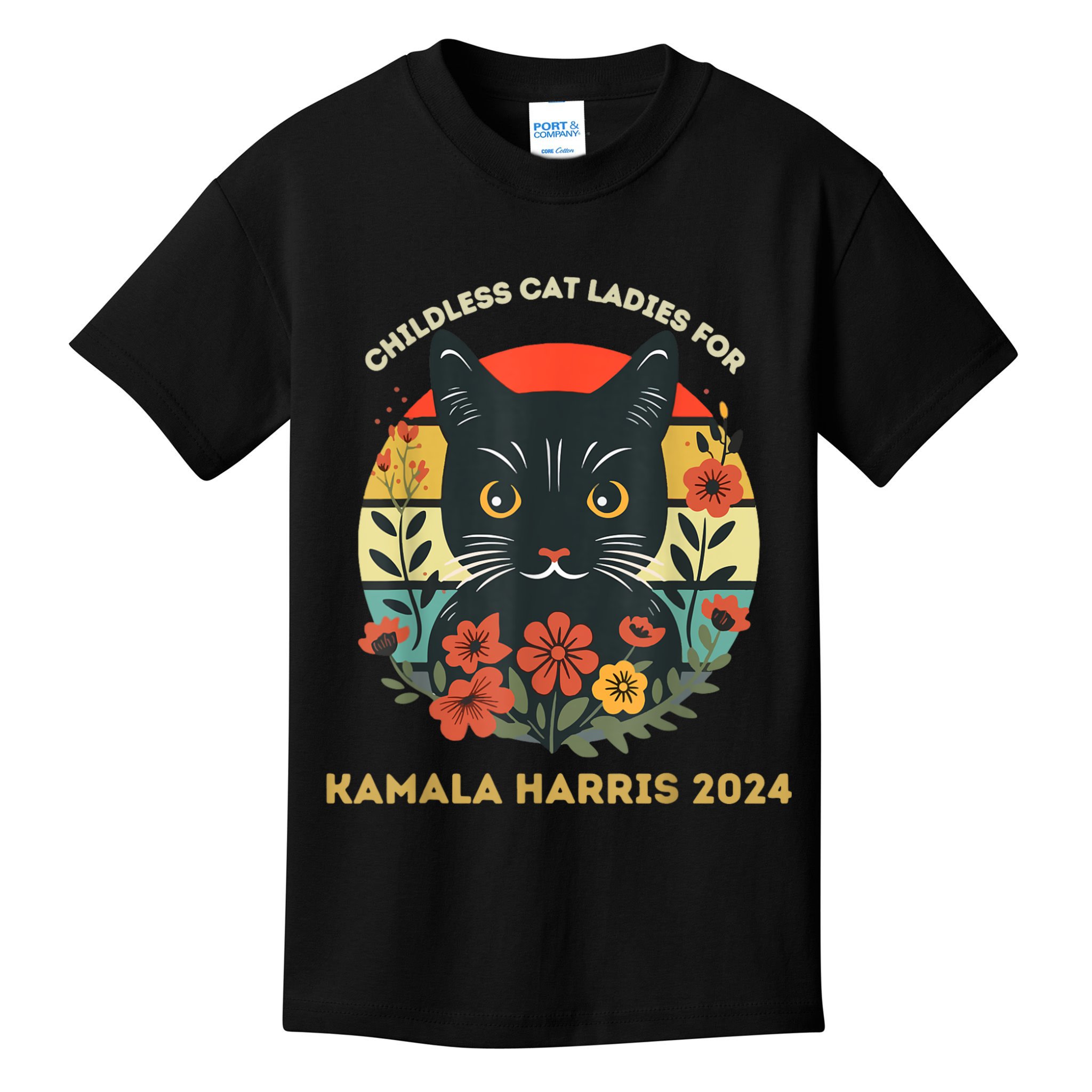 Vintage Childless Cat Ladies For Kamala Harris 2024 Election Kids T-Shirt