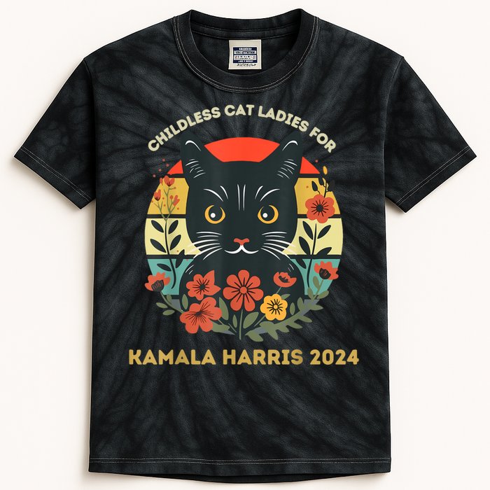 Vintage Childless Cat Ladies For Kamala Harris 2024 Election Kids Tie-Dye T-Shirt