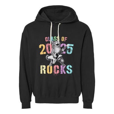 Vintage Cat Class Of 2025 Rocks Graduation Write My Garment-Dyed Fleece Hoodie
