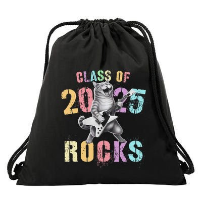 Vintage Cat Class Of 2025 Rocks Graduation Write My Drawstring Bag