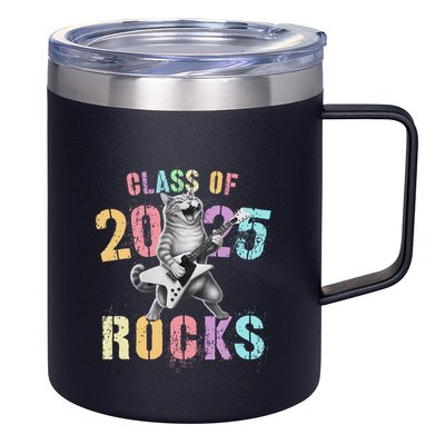 Vintage Cat Class Of 2025 Rocks Graduation Write My 12oz Stainless Steel Coffee Mug