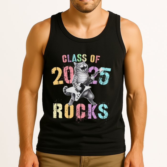 Vintage Cat Class Of 2025 Rocks Graduation Write My Tank Top