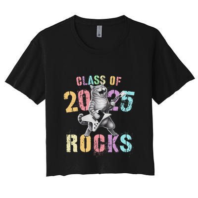 Vintage Cat Class Of 2025 Rocks Graduation Write My Crop Top