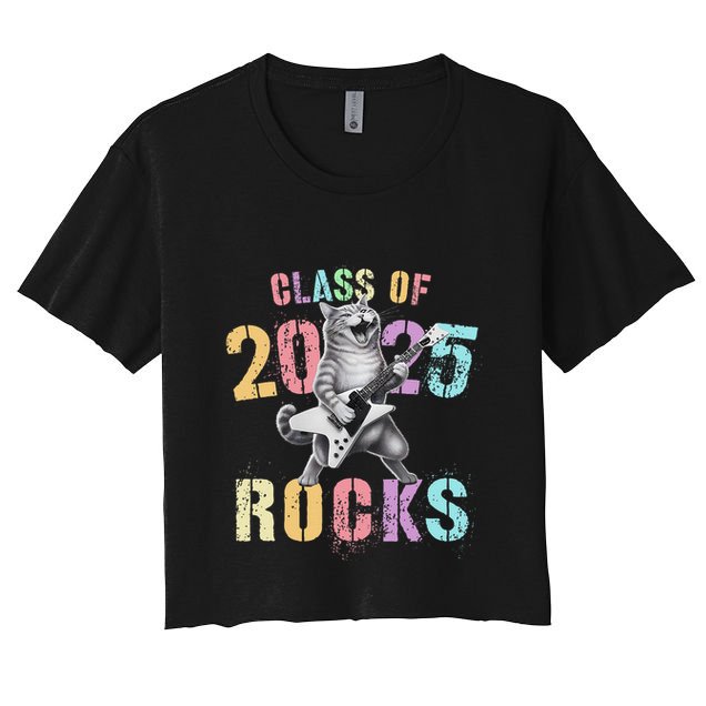 Vintage Cat Class Of 2025 Rocks Graduation Write My Crop Top