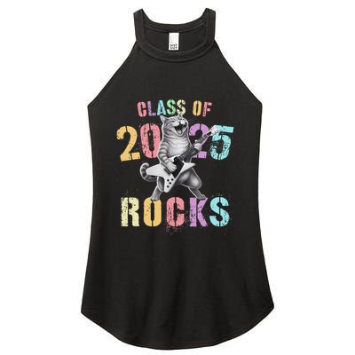 Vintage Cat Class Of 2025 Rocks Graduation Write My Women's Perfect Tri Rocker Tank