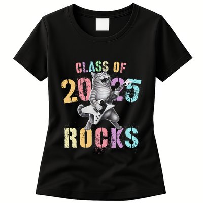 Vintage Cat Class Of 2025 Rocks Graduation Write My Womens T-Shirt