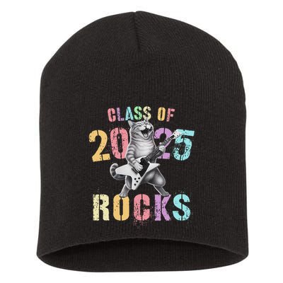Vintage Cat Class Of 2025 Rocks Graduation Write My Short Acrylic Beanie