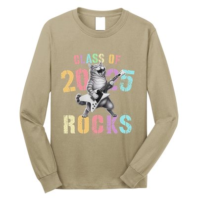 Vintage Cat Class Of 2025 Rocks Graduation Write My Long Sleeve Shirt