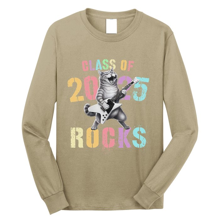 Vintage Cat Class Of 2025 Rocks Graduation Write My Long Sleeve Shirt