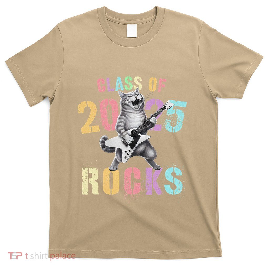 Vintage Cat Class Of 2025 Rocks Graduation Write My T-Shirt