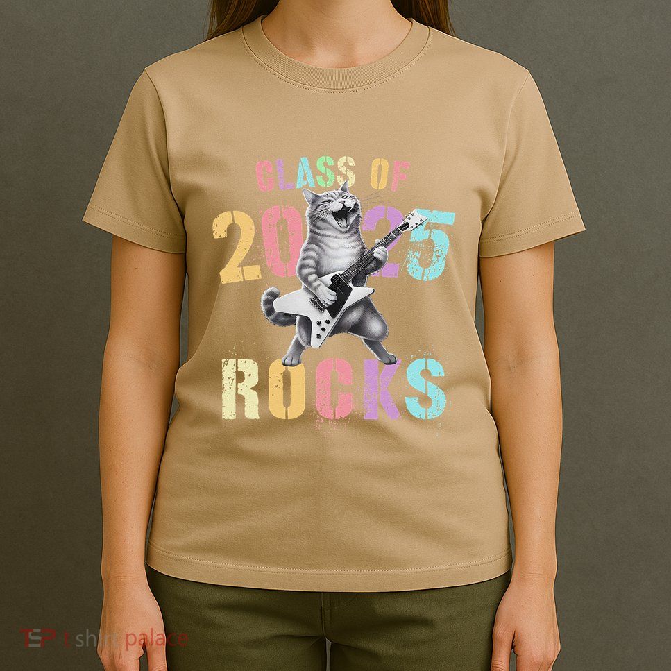 Vintage Cat Class Of 2025 Rocks Graduation Write My T-Shirt