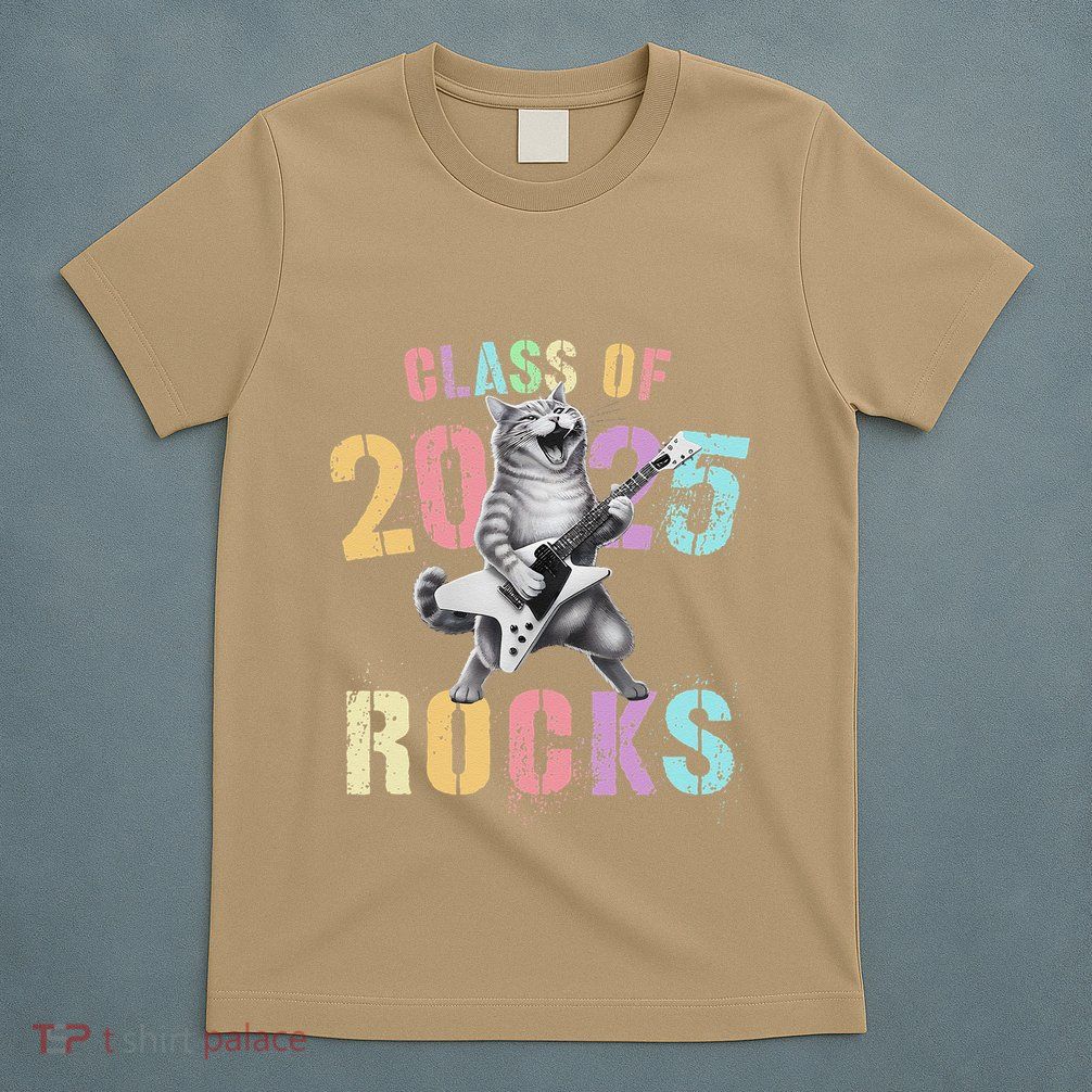 Vintage Cat Class Of 2025 Rocks Graduation Write My T-Shirt
