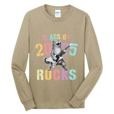 Vintage Cat Class Of 2025 Rocks Graduation Write My Tall Long Sleeve T-Shirt