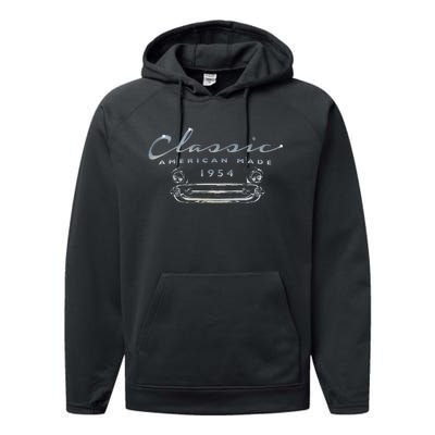 Vintage Classic Car 1954 Antique 70th Birthday Performance Fleece Hoodie