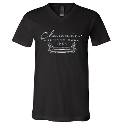 Vintage Classic Car 1954 Antique 70th Birthday V-Neck T-Shirt