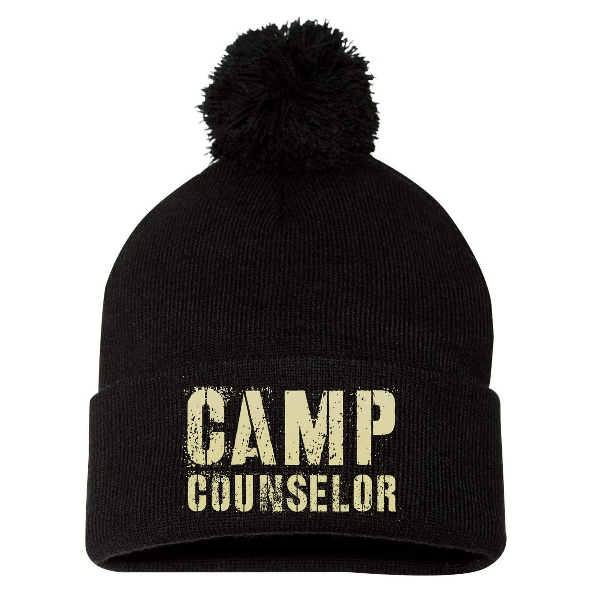 Vintage CAMP COUNSELOR Summer Teacher Instructor Coach Pom Pom 12in Knit Beanie